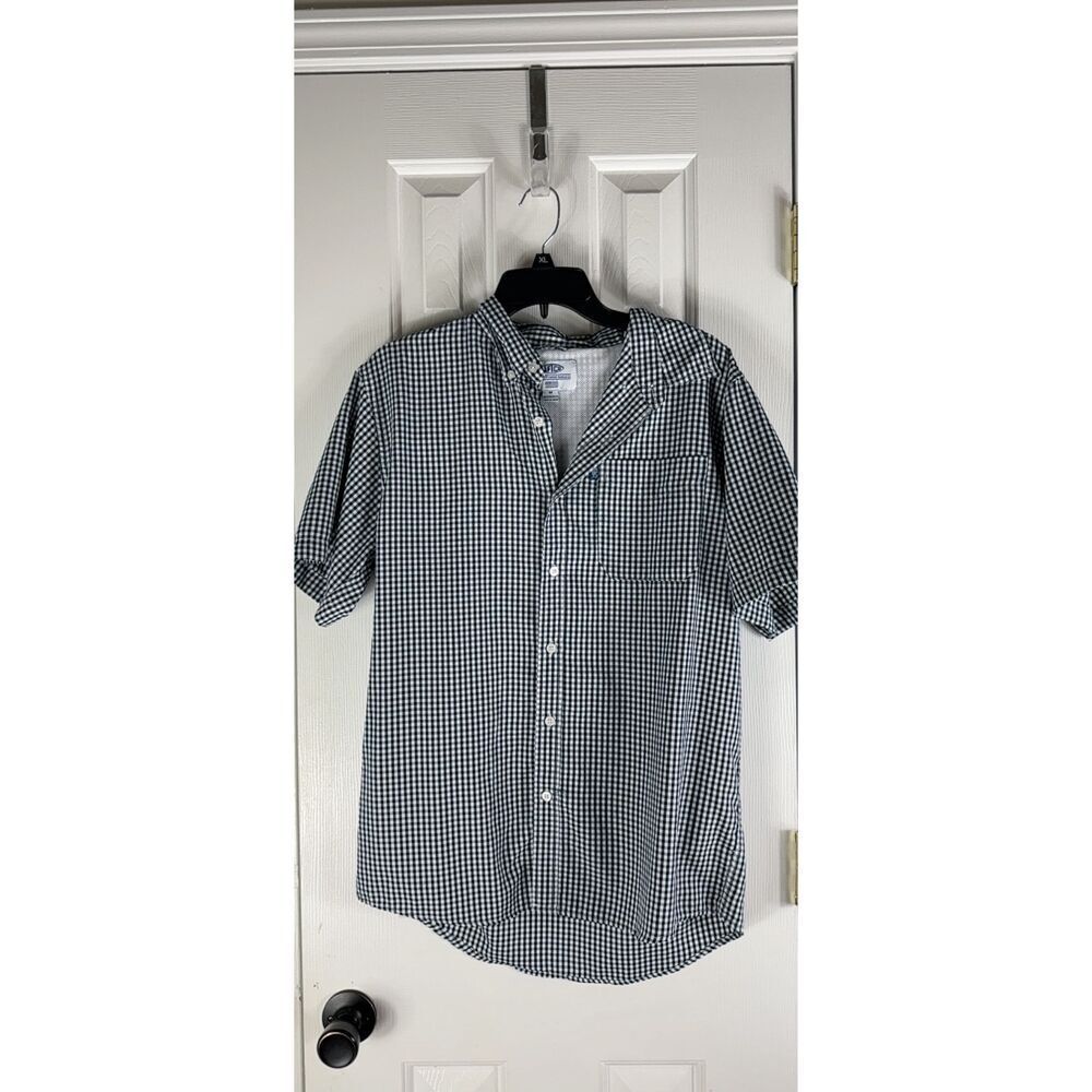 Aftco Mens Navy White Gingham Button Front Shirt Size M
